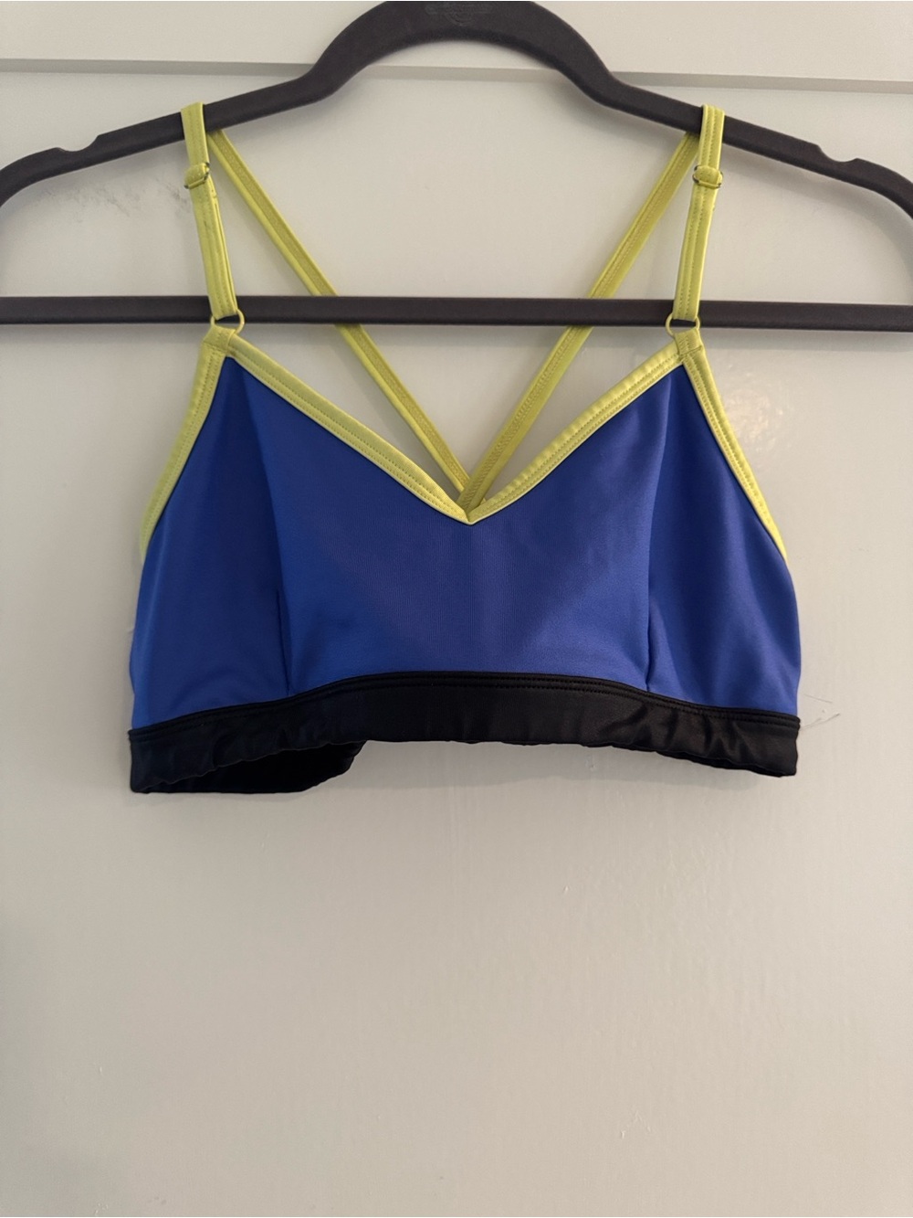 Alo Westerly Bra in Blue and Lime Green | Size Medium